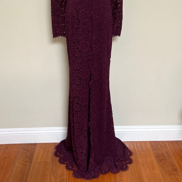 Rachel Zoe Angie Fig Purple Lace Open Back Long Sleeve Gown Dress - Picture 15 of 16